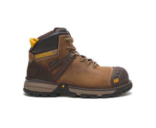 Brown / Beige Caterpillar CAT Excavator Superlite Waterproof Carbon Composite Toe Men's Work Boots | CAT-799KO