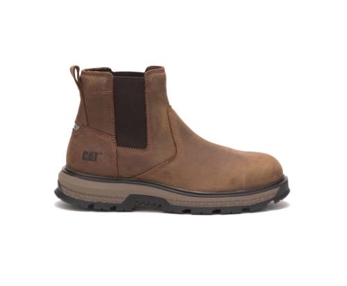 Brown Caterpillar CAT Exposition Chelsea Alloy Toe Men's Work Boots | CAT-792KO