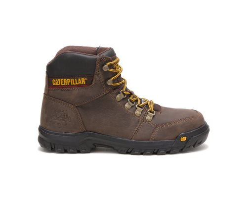 Brown Caterpillar CAT Outline Steel Toe Men's Work Boots | CAT-483WG