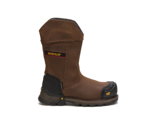 Dark Brown Caterpillar CAT Excavator XL Pull On Waterproof Composite Toe Men's Work Boots | CAT-185MG