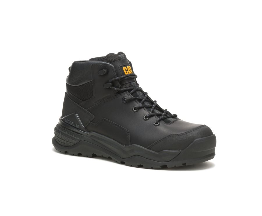 Black Caterpillar CAT Provoke Mid Waterproof Alloy Toe Men's Work Boots | CAT-857DK