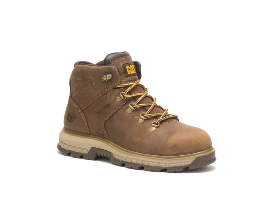 Brown Caterpillar CAT Exposition Hiker Waterproof Alloy Toe Men's Work Boots | CAT-788KO