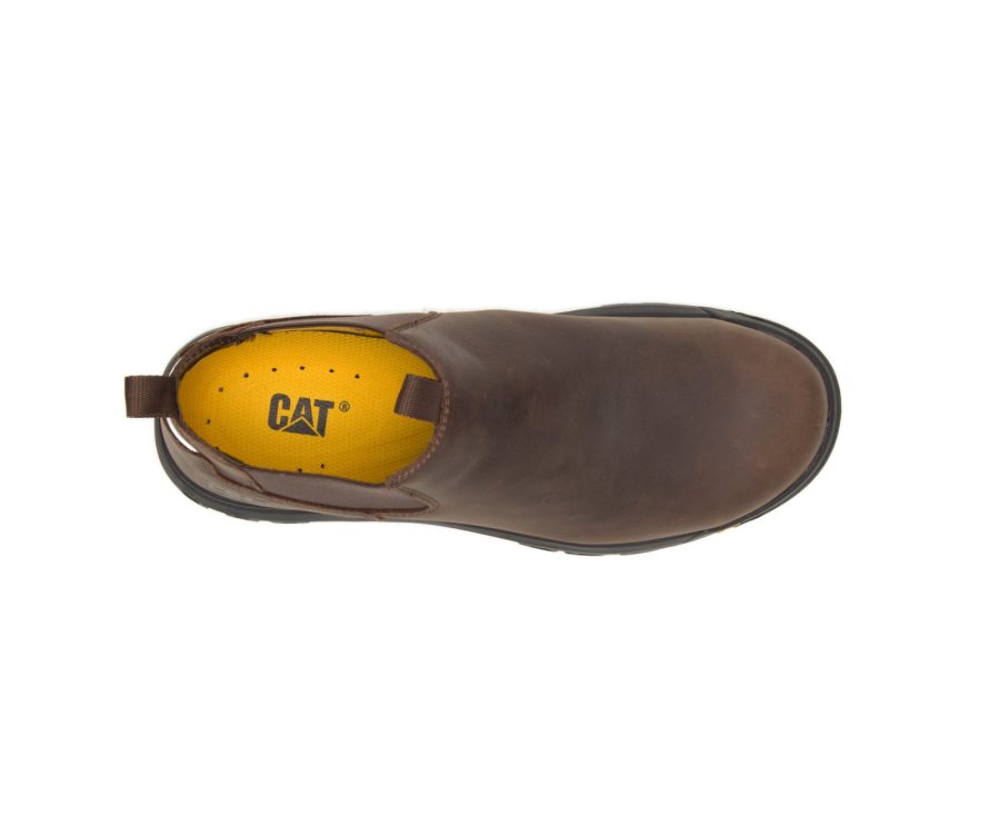 Brown Caterpillar CAT Outline Slip-On Steel Toe Men's Casual Shoes | CAT-975DP