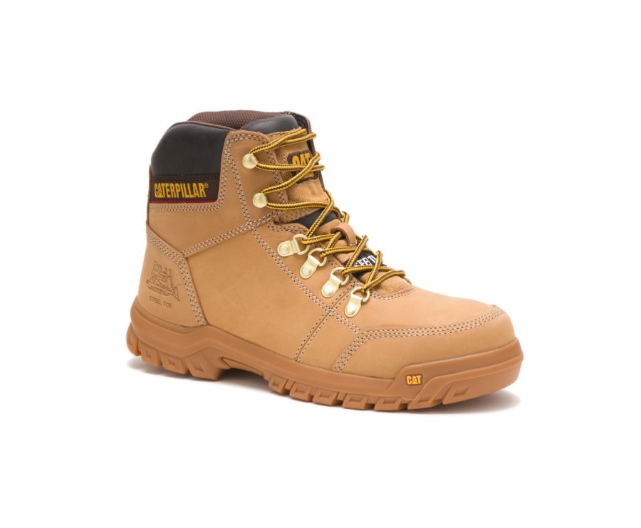 Brown Caterpillar CAT Outline Steel Toe Men's Work Boots | CAT-046TM