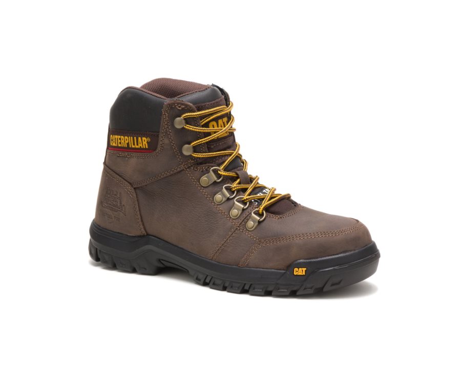 Brown Caterpillar CAT Outline Steel Toe Men's Work Boots | CAT-483WG