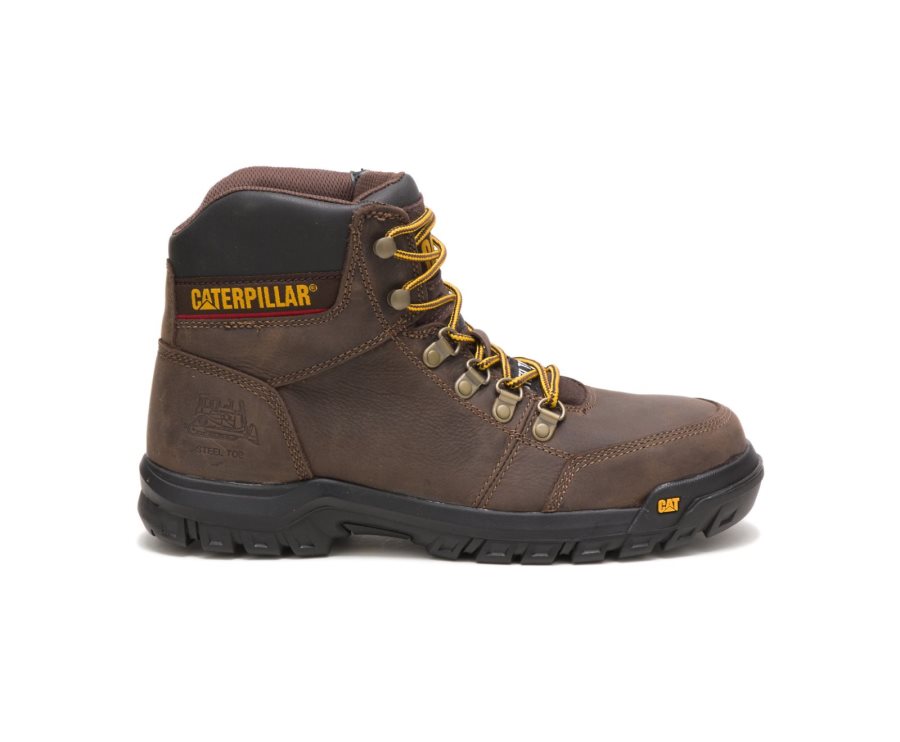 Brown Caterpillar CAT Outline Steel Toe Men\'s Work Boots | CAT-483WG