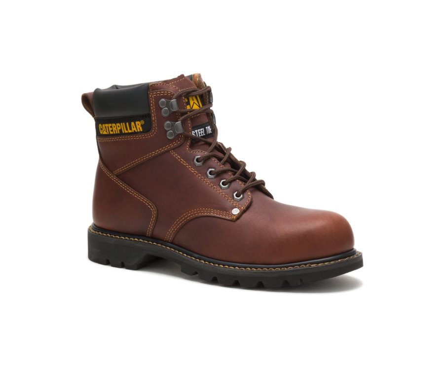 Brown Caterpillar CAT Second Shift Steel Toe Men's Work Boots | CAT-504KR