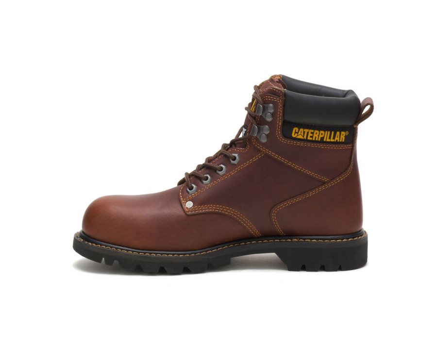 Brown Caterpillar CAT Second Shift Steel Toe Men's Work Boots | CAT-504KR