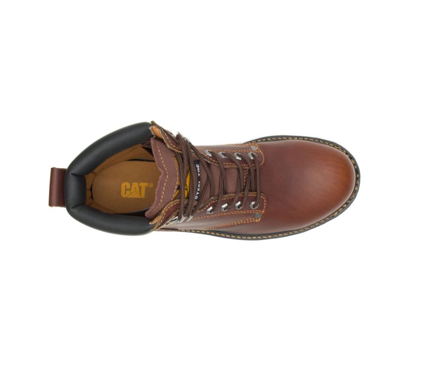 Brown Caterpillar CAT Second Shift Steel Toe Men's Work Boots | CAT-504KR