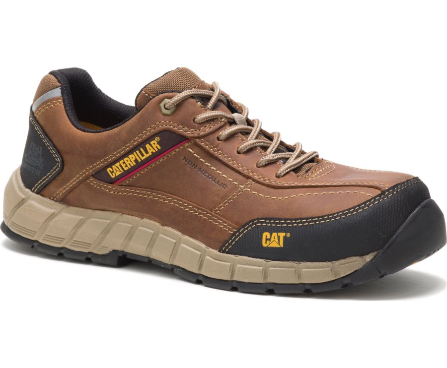 Brown Caterpillar CAT Streamline Leather Composite Toe Men's Sneakers | CAT-105KV