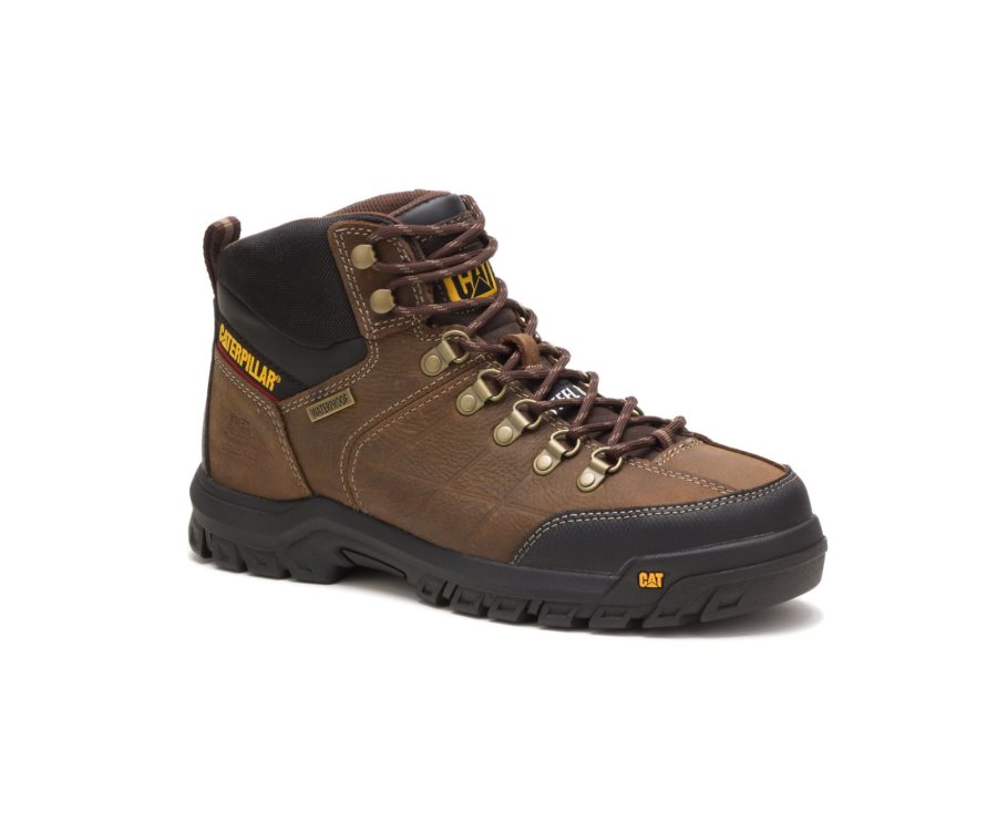 Brown Caterpillar CAT Threshold Waterproof Steel Toe Men's Work Boots | CAT-103NR