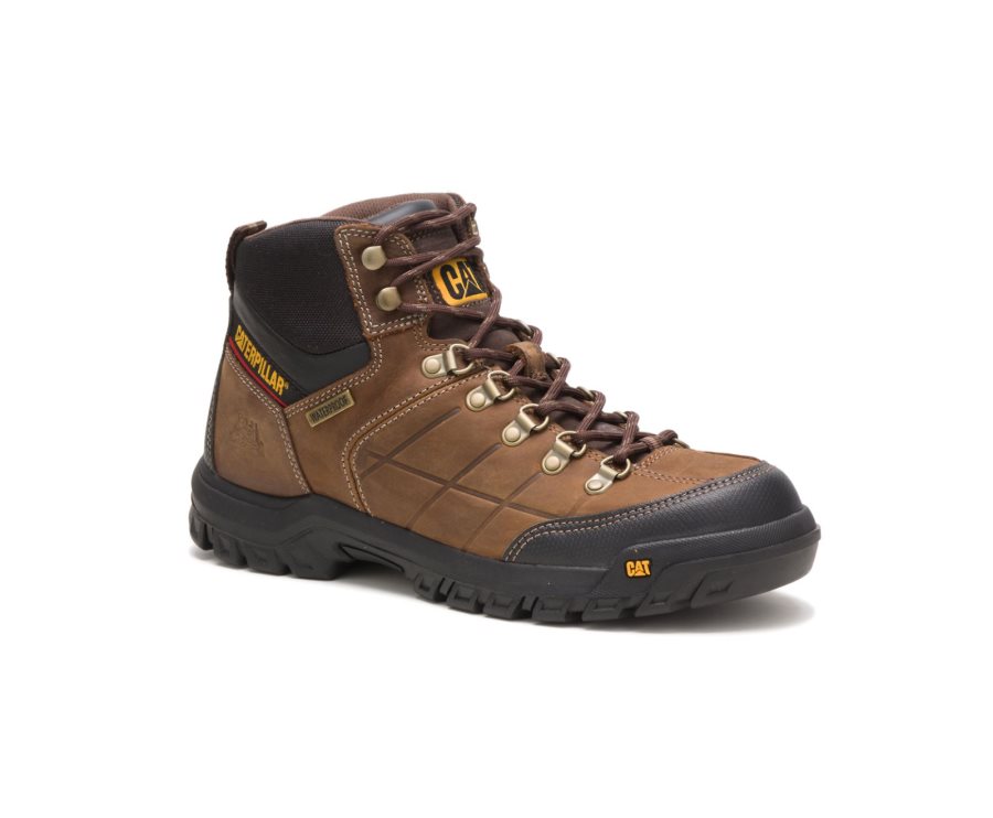 Brown Caterpillar CAT Threshold Waterproof Men's Work Boots | CAT-758XL