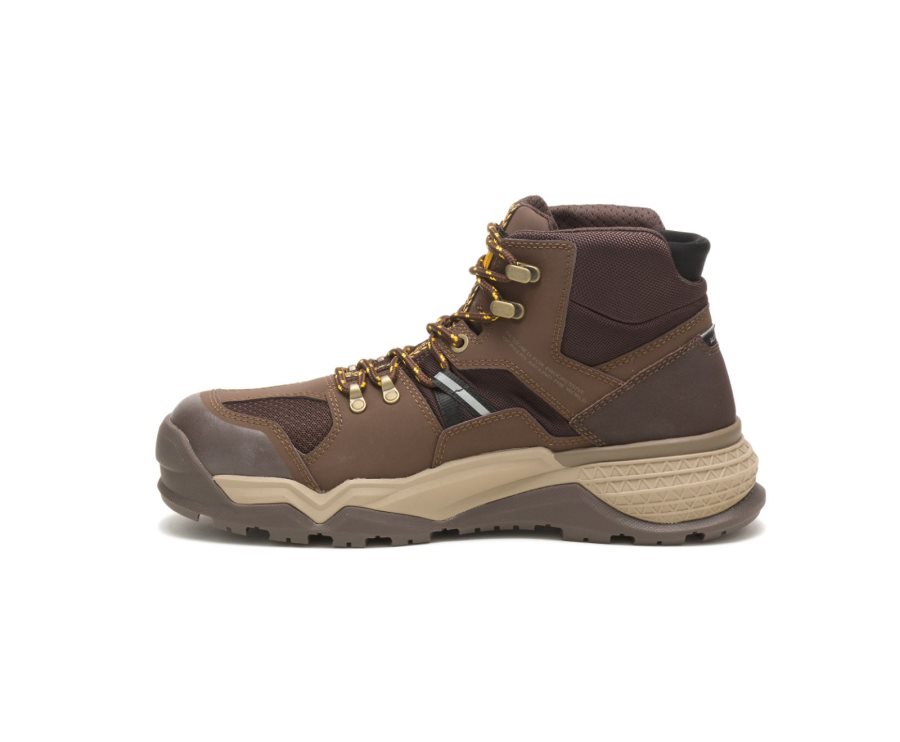 Chocolate Caterpillar CAT Provoke Mid Waterproof Alloy Toe Men's Work Boots | CAT-507TV