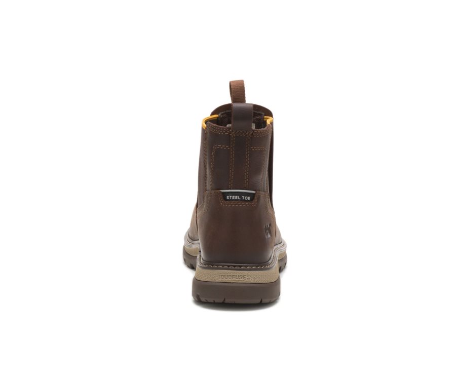 Coffee Caterpillar CAT Fairbanks Chelsea Steel Toe Men's Work Boots | CAT-098VG