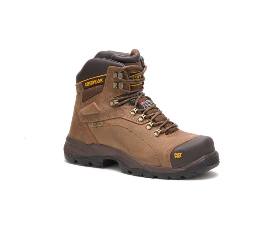 Dark Beige Caterpillar CAT Diagnostic Hi Waterproof Thinsulate™ Steel Toe Men's Work Boots | CAT-752TD