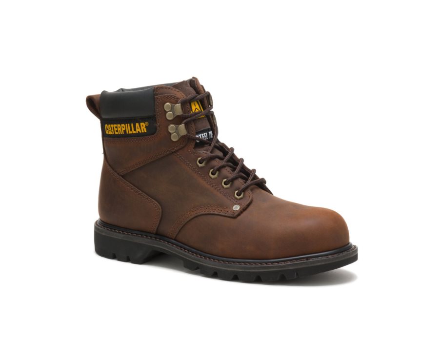 Dark Brown Caterpillar CAT Second Shift Steel Toe Men's Work Boots | CAT-381OZ