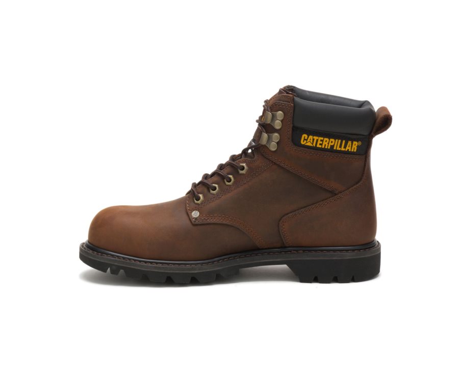 Dark Brown Caterpillar CAT Second Shift Steel Toe Men's Work Boots | CAT-381OZ