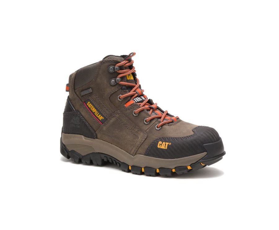 Dark Grey Caterpillar CAT Navigator Mid Waterproof Steel Toe Men's Work Boots | CAT-036ZR